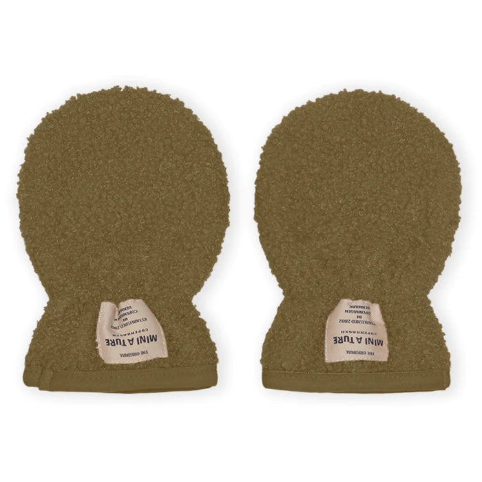 WOLMER TEDDYFLEECE MITTENS. GRS-Capers Green