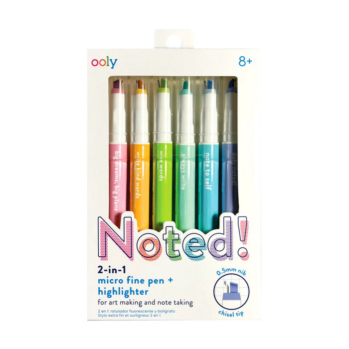 Noted! 2-in-1 Micro Fine Tip Pen and Highlighters - Set of 6