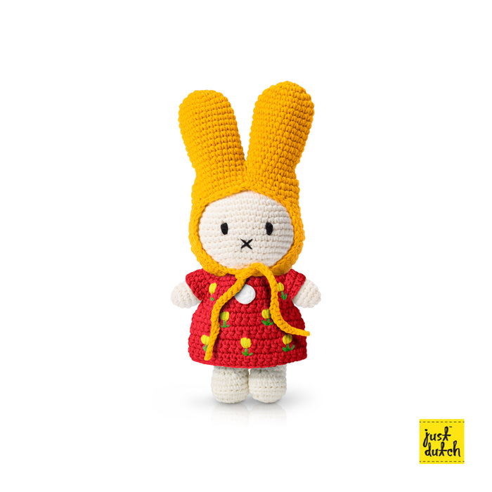 miffy handmade and her red tulip dress + yellow hat