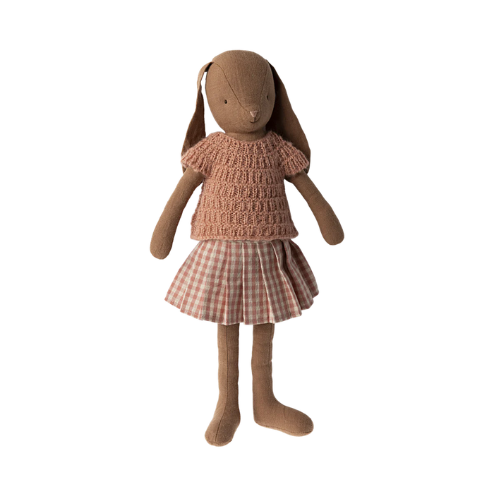 bunny size 3, chocolate brown, knitted shirt and skirt