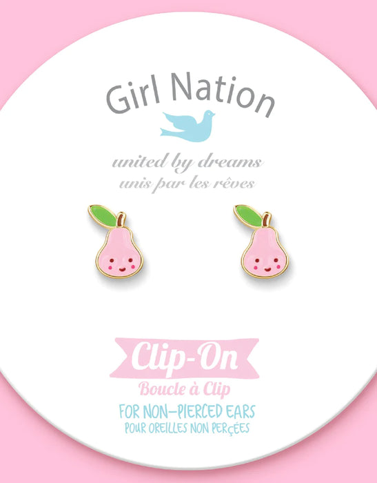 ENAMEL CLIP-ON EARRINGS- PINK PEAR