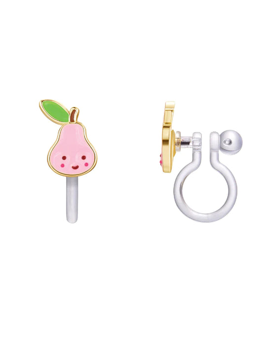 ENAMEL CLIP-ON EARRINGS- PINK PEAR