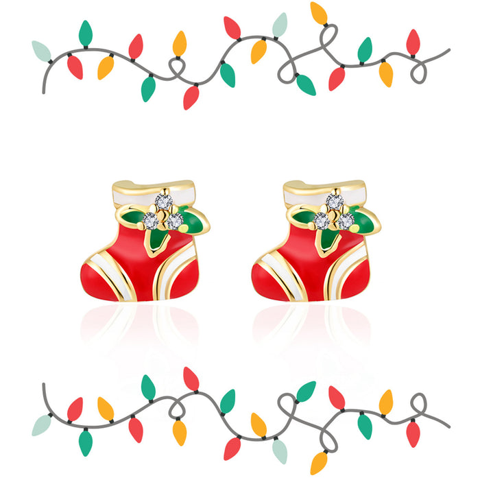 Holiday Stocking Cutie Enamel Stud Earrings