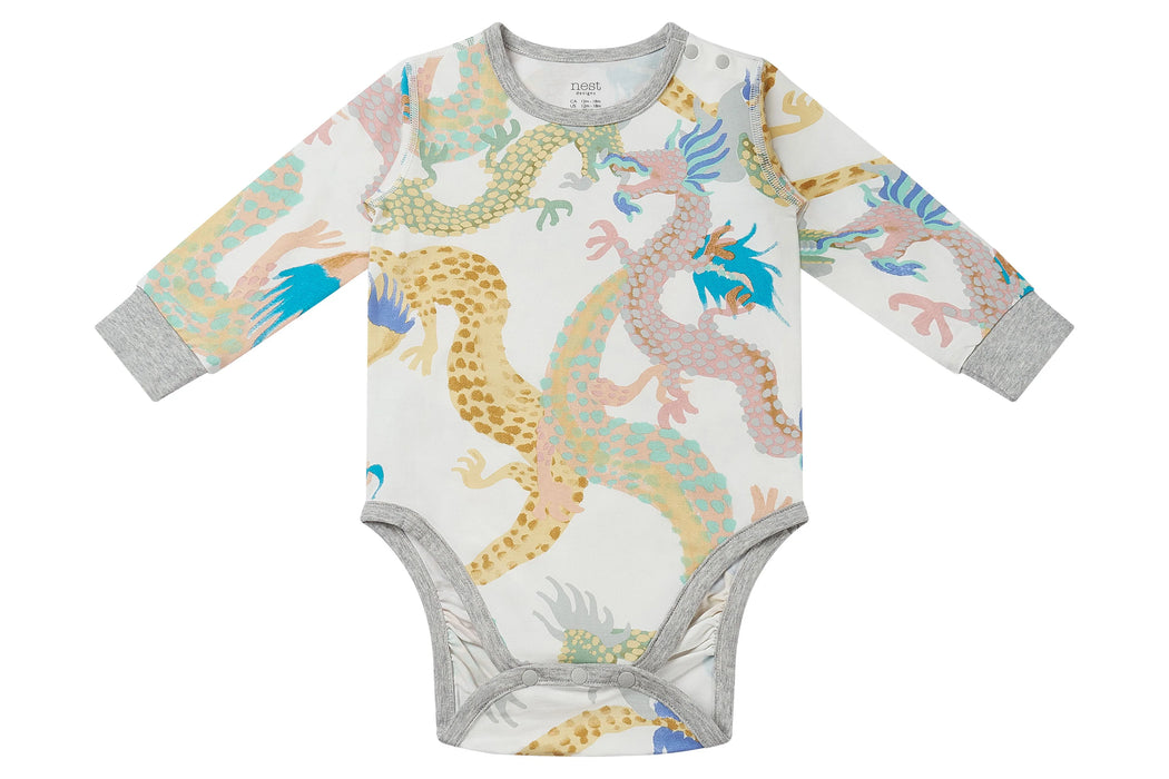 Long Sleeve Onesie (Avocado Bamboo) - Dragon Dance 2-3T