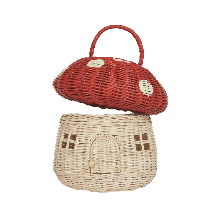 Rattan Mushroom Basket -  Red