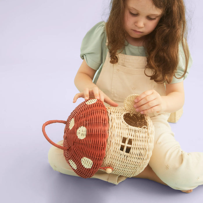 Rattan Mushroom Basket -  Red