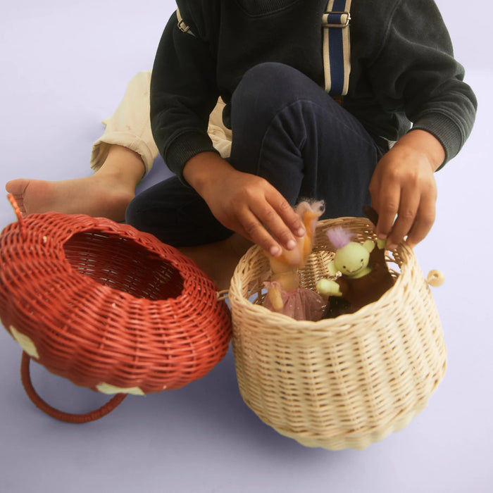 Rattan Mushroom Basket -  Red