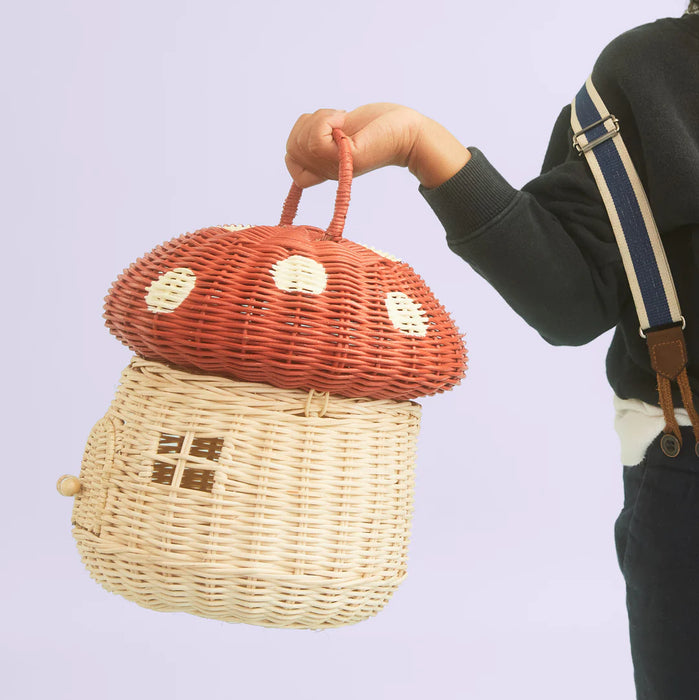 Rattan Mushroom Basket -  Red