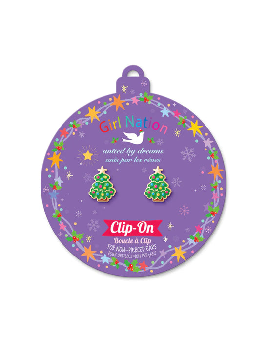 HAPPY CHRISTMAS TREE CLIP-ON EARRINGS