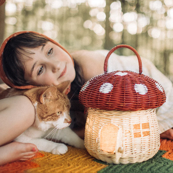 Rattan Mushroom Basket -  Red