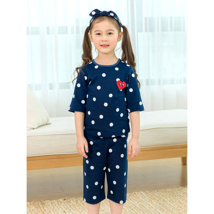 Navy Polka Heart Organic Cotton Pajamas 6-7Y