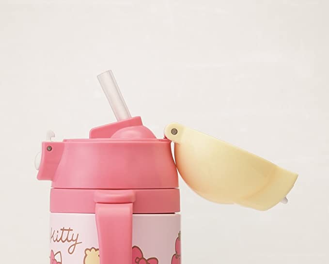 Double Handled Stainless Steel Bottle with Straw, 240 ml hello kitty