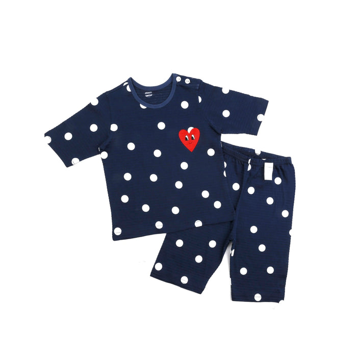 Navy Polka Heart Organic Cotton Pajamas 5Y