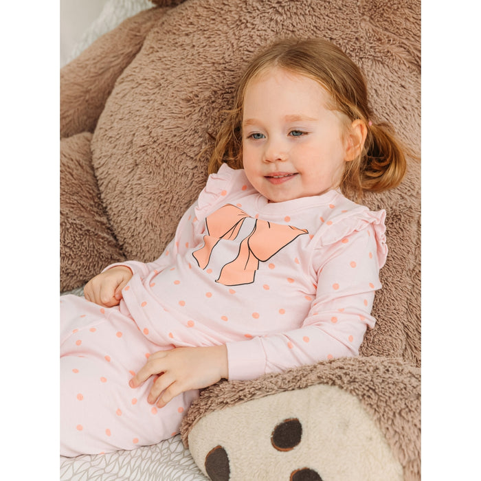 Pink Polka Bow Long Organic Cotton Pajama Set