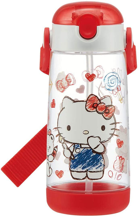 Children's Water Bottle Clear Bottle with Straw Hello Kitty Sketch Sanrio (480ml)