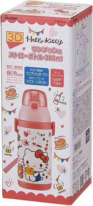 Stainless Steel Children's Water Bottle 380ML Straw Drinking, 3D, Hello Kitty