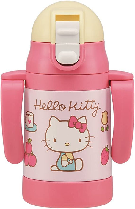 Double Handled Stainless Steel Bottle with Straw, 240 ml hello kitty