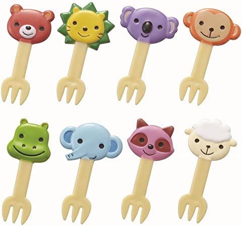 Lunch Box Accessories Friendly Animals Fork Picks, Set of 8