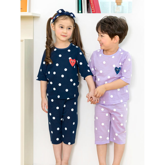 Navy Polka Heart Organic Cotton Pajamas 4Y