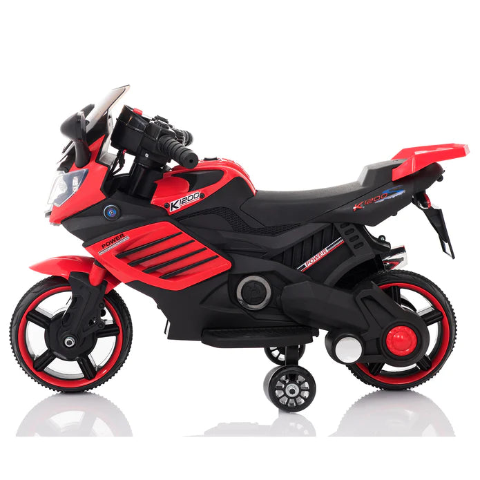 Kids Motorcycle with Training Wheels, Realistic Lights and Sound 6V (Red)