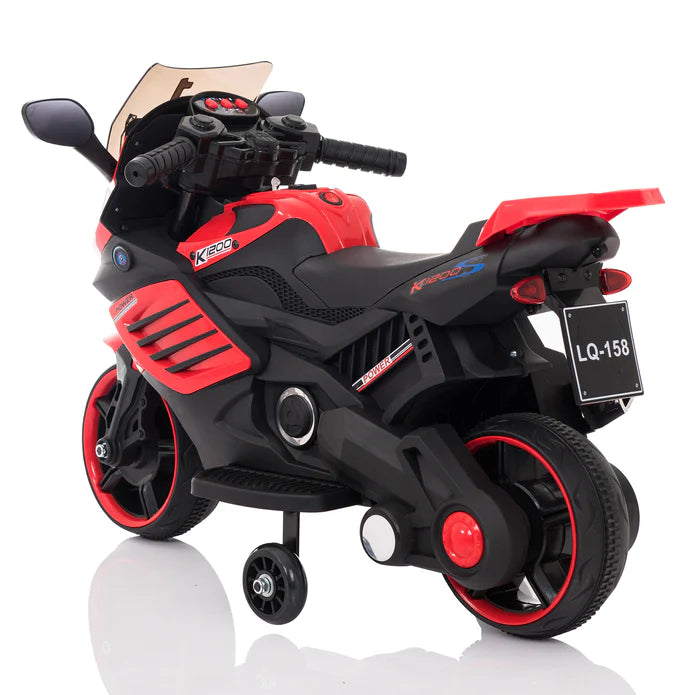 Kids Motorcycle with Training Wheels, Realistic Lights and Sound 6V (Red)