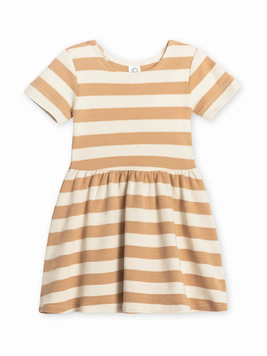 Short Sleeve Swing Dress - Tan Ely Stripe