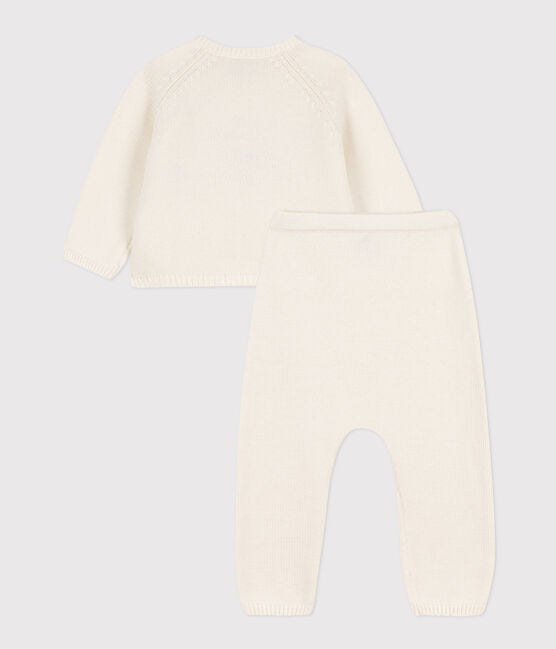 BABIES' WOOL/COTTON KNIT 2-PIECE OUTFIT