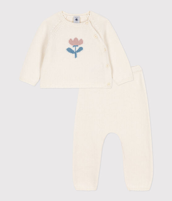 BABIES' WOOL/COTTON KNIT 2-PIECE OUTFIT