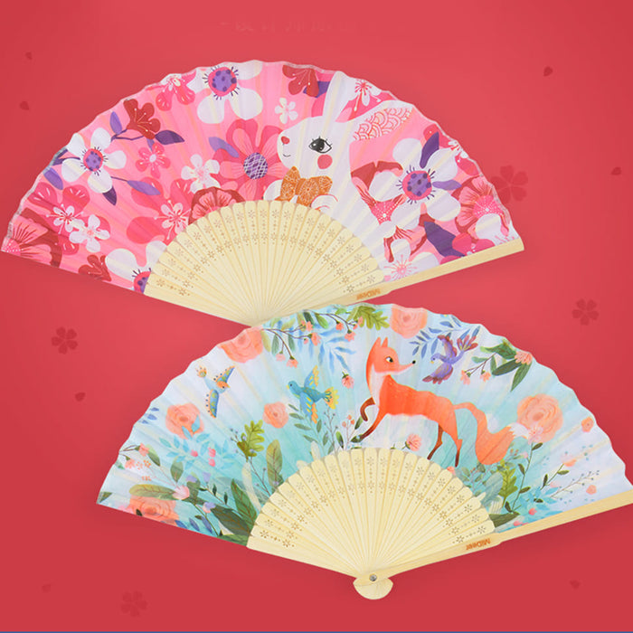 Fabric Folding Fan-Fox and Birds Fan