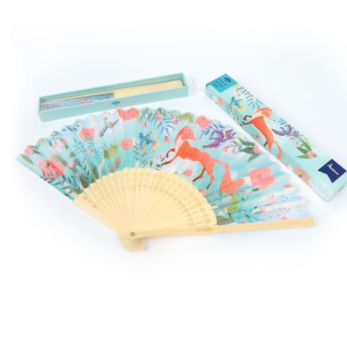 Fabric Folding Fan-Fox and Birds Fan