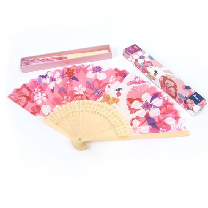 Fabric Folding Fan-Rabbit and Flowers Fan