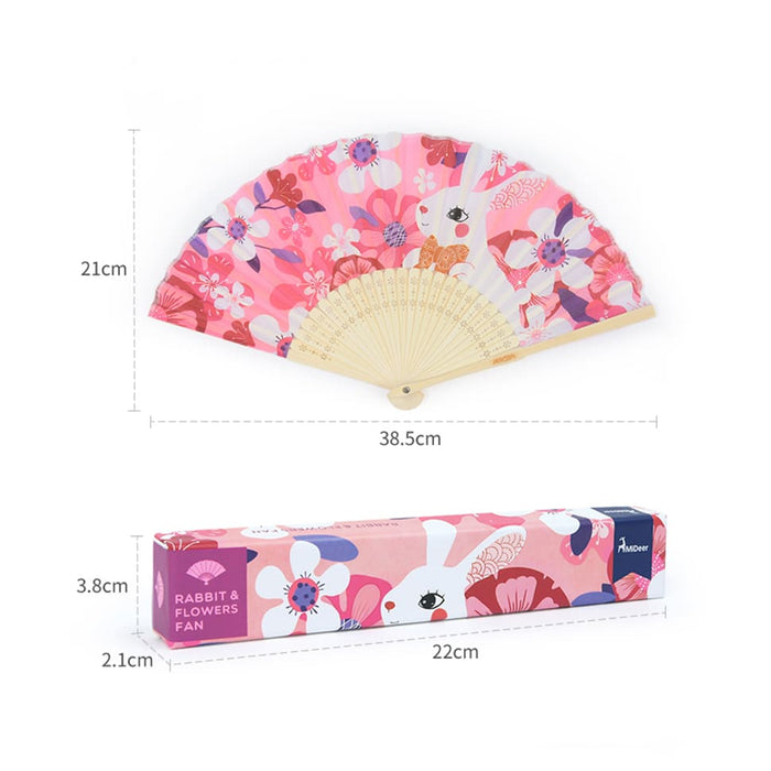 Fabric Folding Fan-Rabbit and Flowers Fan