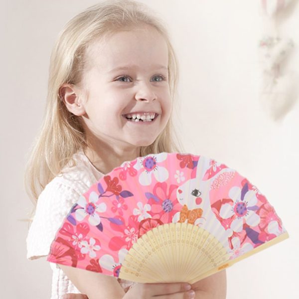 Fabric Folding Fan-Rabbit and Flowers Fan