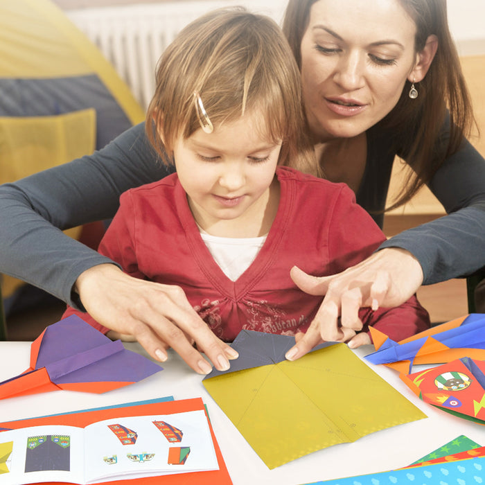 Origami Paper Airplanes Kit with Pilot Stickers