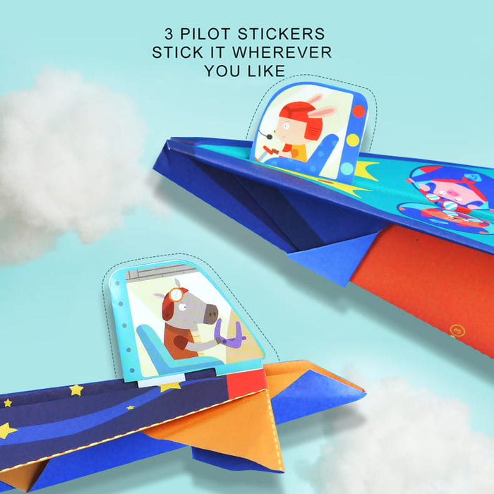 Origami Paper Airplanes Kit with Pilot Stickers