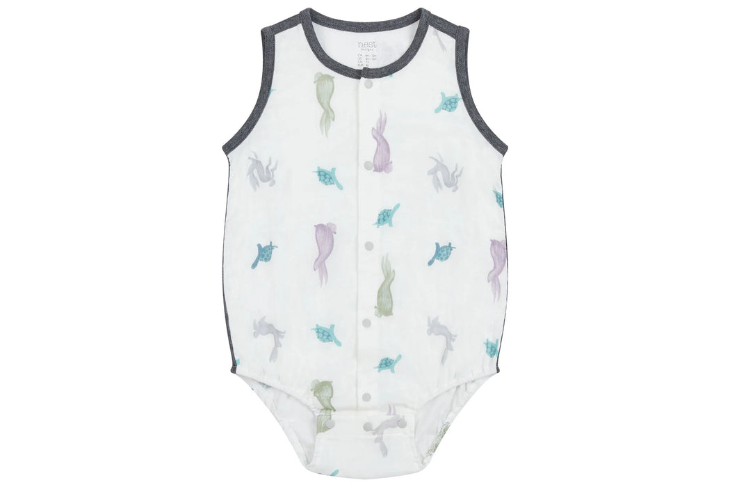 Bamboo Pima Sleeveless Button Down Onesie - The Tortoise & The Hare