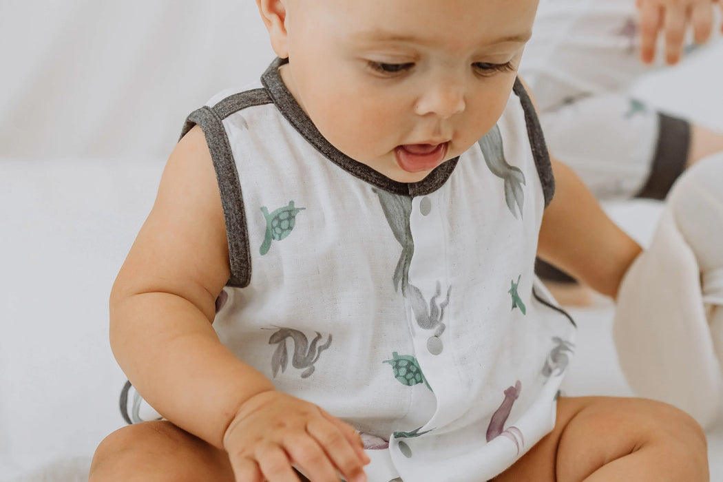 Bamboo Pima Sleeveless Button Down Onesie - The Tortoise & The Hare