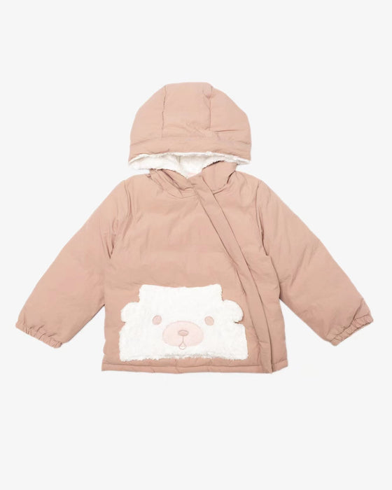 Fluffy Bear Pocket Puff Jacket-Rose Bean Pink