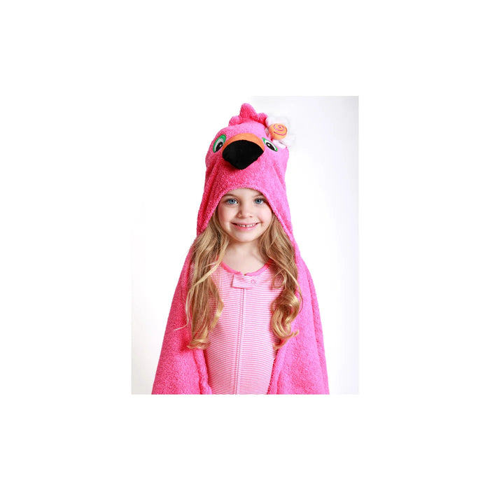 Kids Plush Terry Hooded Bath Towel - Franny Flamingo 2Y+