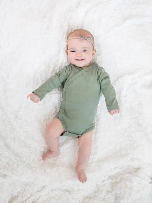 Long Sleeve Classic Kimono Bodysuit - Thyme 0-3M