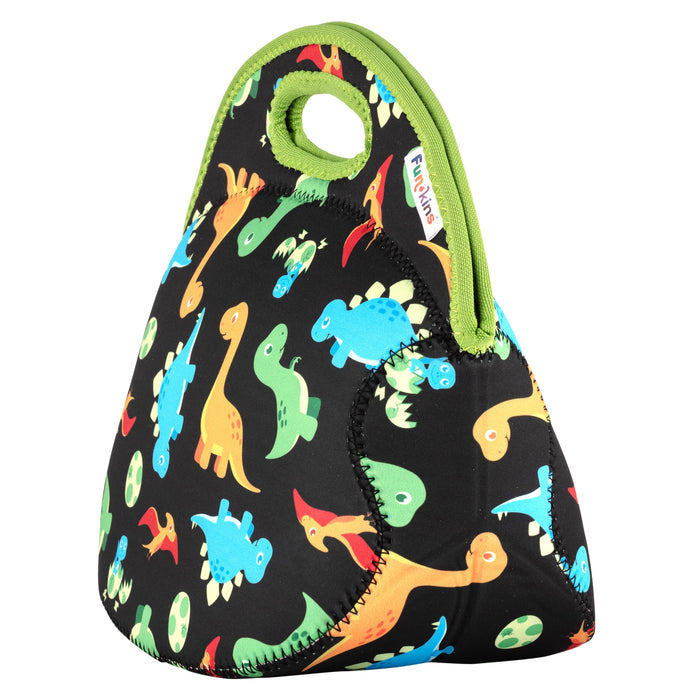 Large, Machine Washable Lunch Bag for Kids - Black Dinos