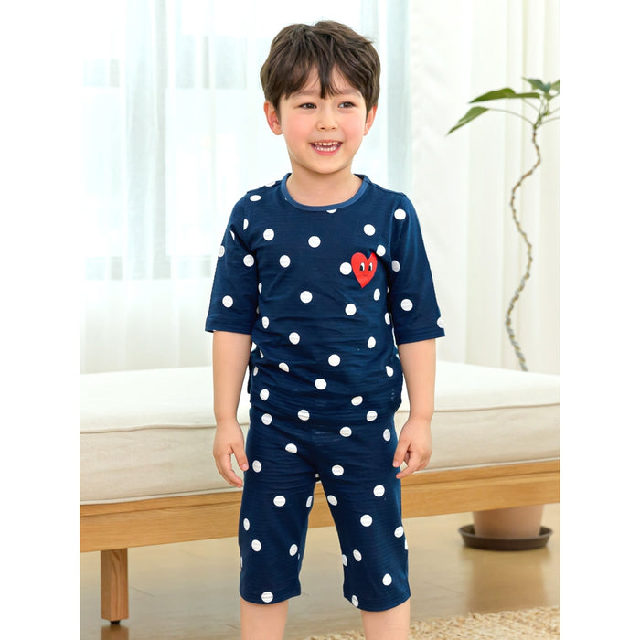 Navy Polka Heart Organic Cotton Pajamas 5Y