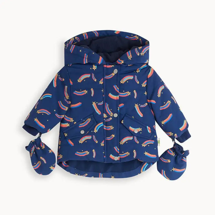 Recycled Padded Raincoat - Navy with Rainbow Stars