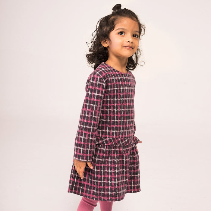 Girls Pink Check Dress Set