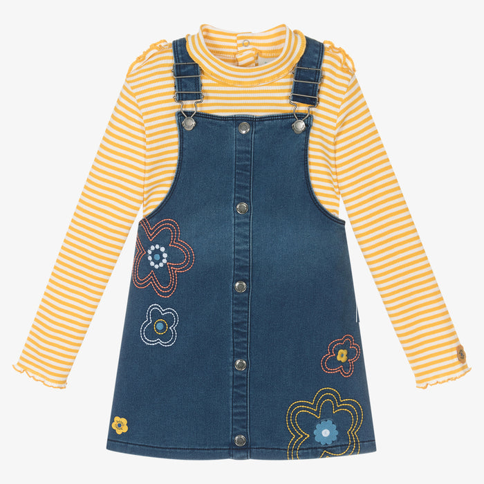 Girls Yellow Pinafore Dress Set