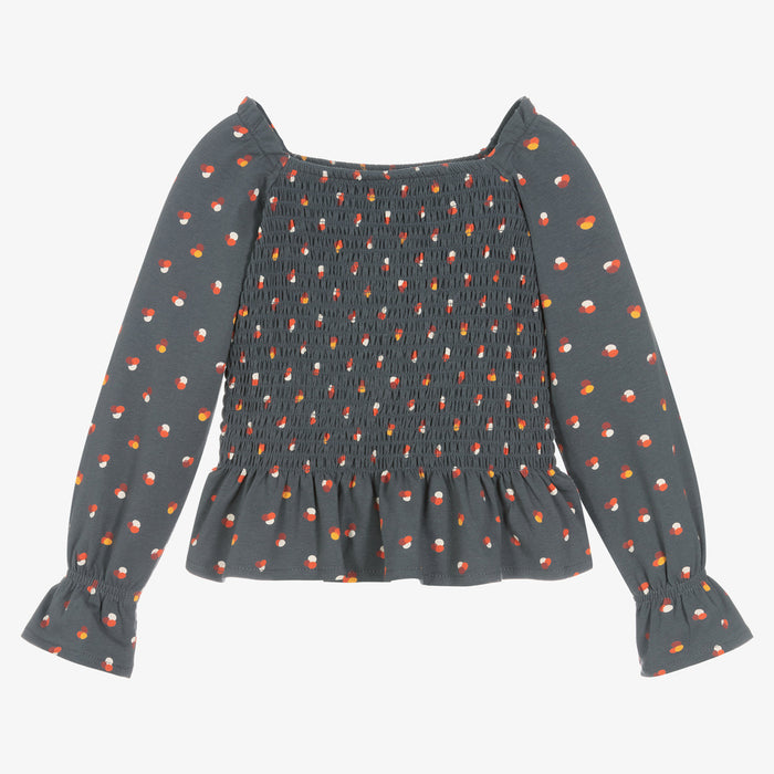 Grey & Orange Dots Blouse