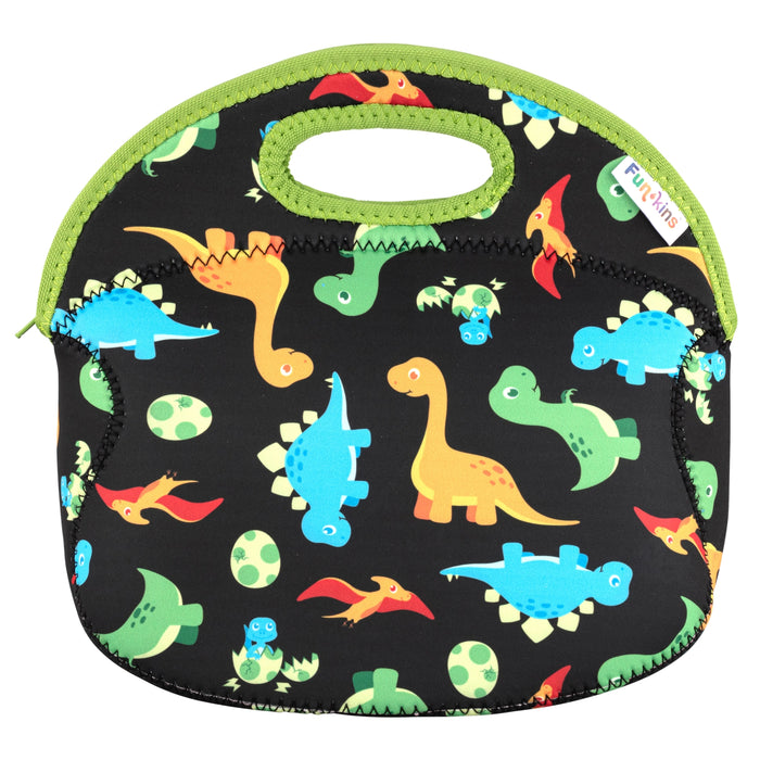 Large, Machine Washable Lunch Bag for Kids - Black Dinos