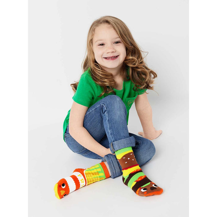 NEW Burger & Fries Pals Artist Kids Mismatched Food Socks 1-3Y