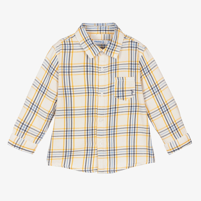 Boys Ivory & Blue Check Shirt