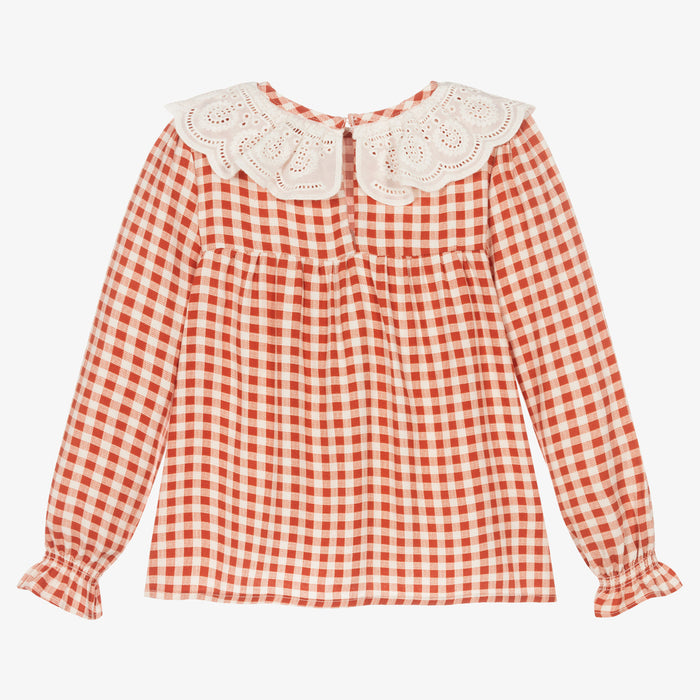 Girls Orange Gingham Blouse